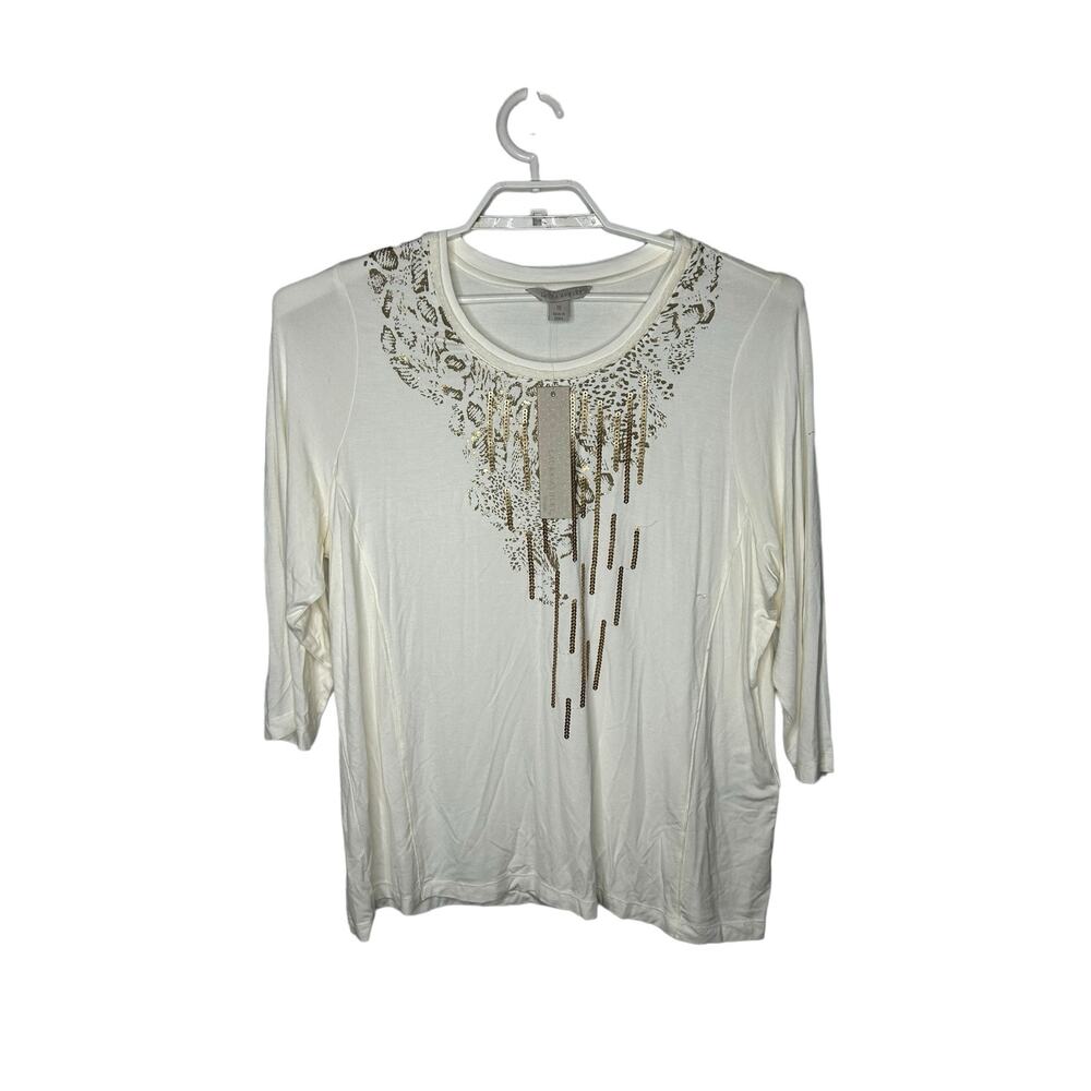 Laura Ashley sz 1X madison avenue pearl gold sequins‎ new blouse